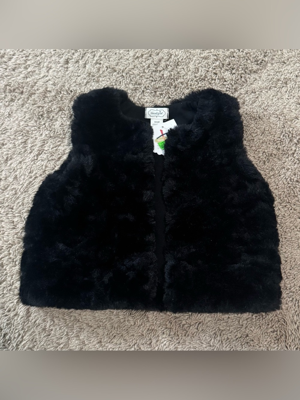 Mud Pie Black Faux Fur Infant Vest with Sherpa Lining